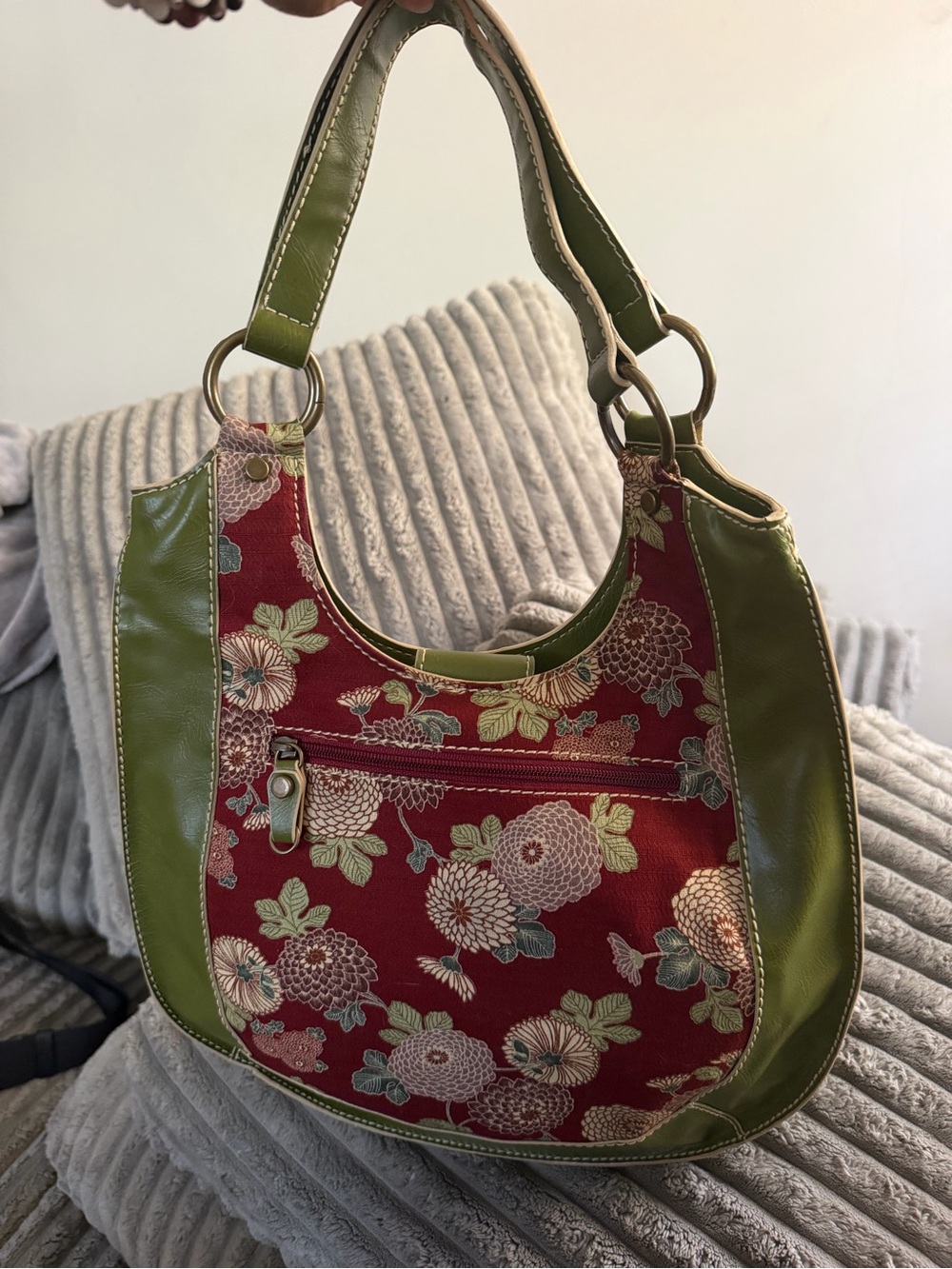 Olive Green & Burgundy Floral Shoulder Bag - Olga Berg